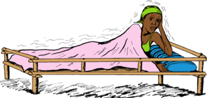 a sick woman in bed with a fever