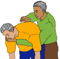 Alt= One man hitting another man back on his back with their cupped hand. Alt= One man hitting another man back on his back with their cupped hand.