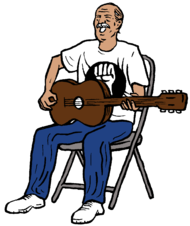 a man playing the guitar and singing.