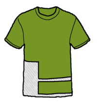 una camiseta muestra el área que se cortó para hacer un cubrebocas
