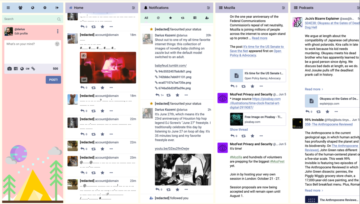 A screenshot of Friend Camp in a desktop web browser. It looks kind of like Twitter.